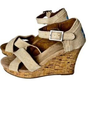 Toms Cork Wedge Sandals Beige Size 6